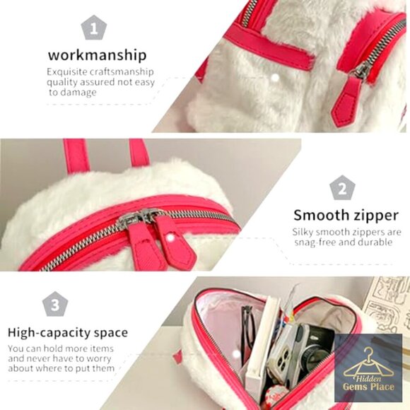 Plush Cartoon Backpack, Mini Double Strap, Soft Fluffy Casual Rucksack main image 6